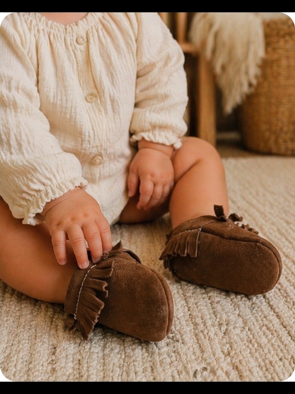 4/$15 Baby Fringe Moccasins - Brown Kids Shoes Infant 6 Months Crib Shoes Robies